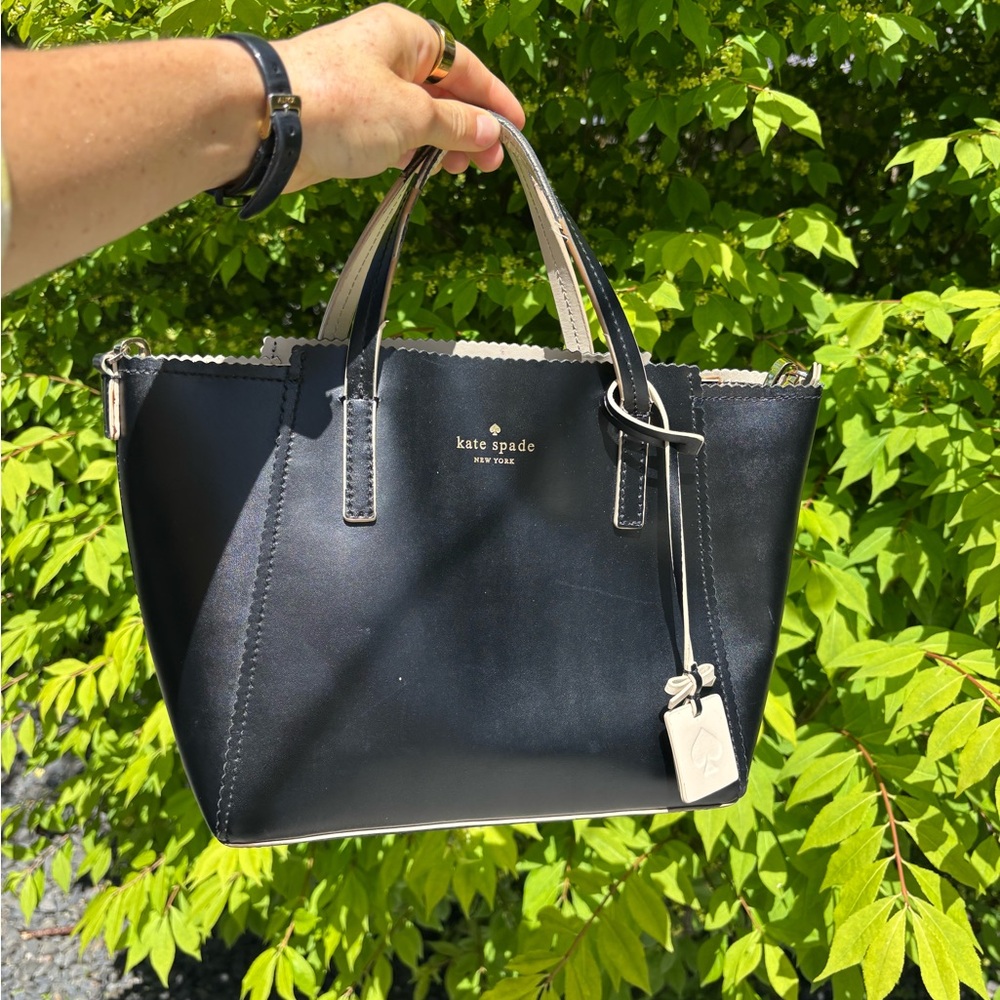 Kate Spade New York Black Leather Tote with Gold Accents